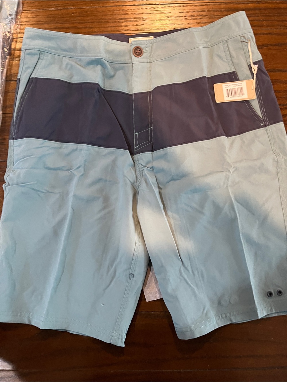 Men's Light Blue and Navy Swim Trunks